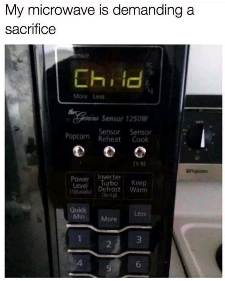 My microwave is demanding a sacrifice
child meme