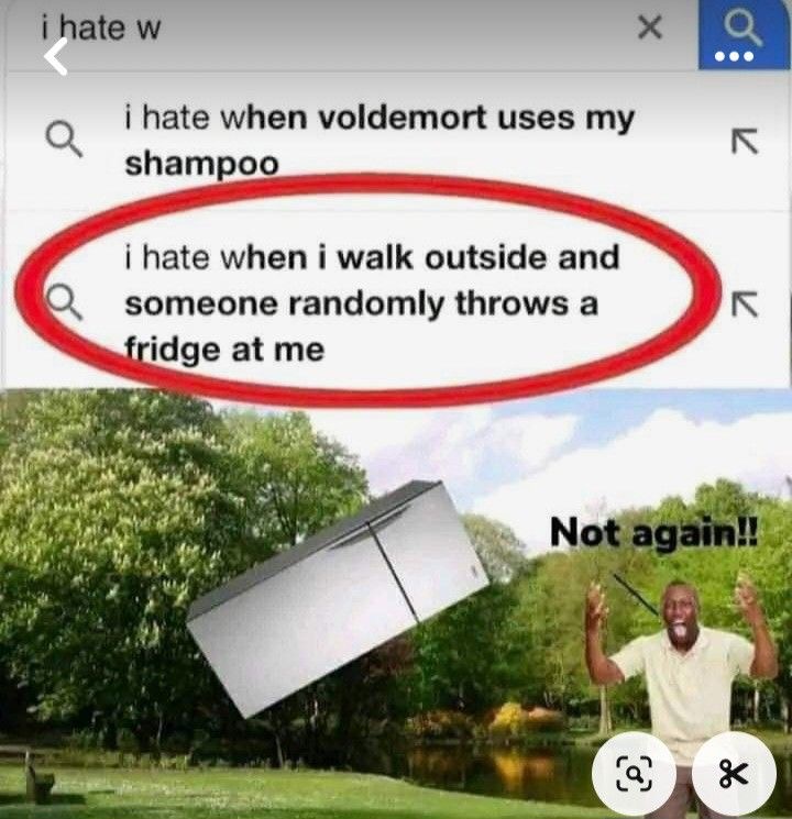 hate w i hate when voldemort uses my shampoo i hate when i walk outside and someone randomly throws a fridge at me funny google autocomplete 